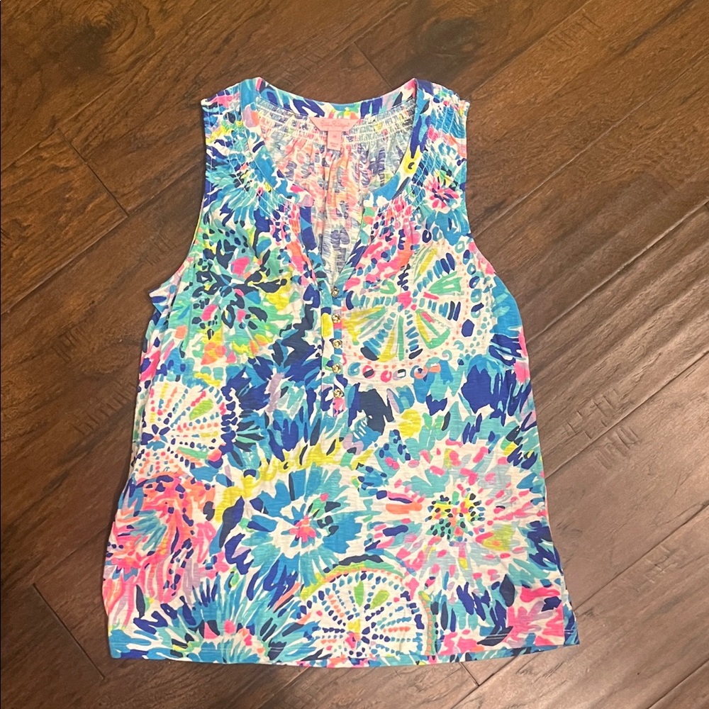 Lilly Pulitzer Essie Coastal Beach Resort Tank Top Dive In Pattern Medium EUC
